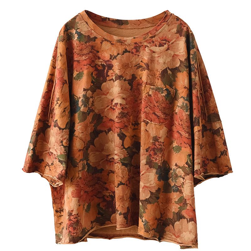 Plus Maat Zomer Los Katoenen T-shirt Met Bloemenprint