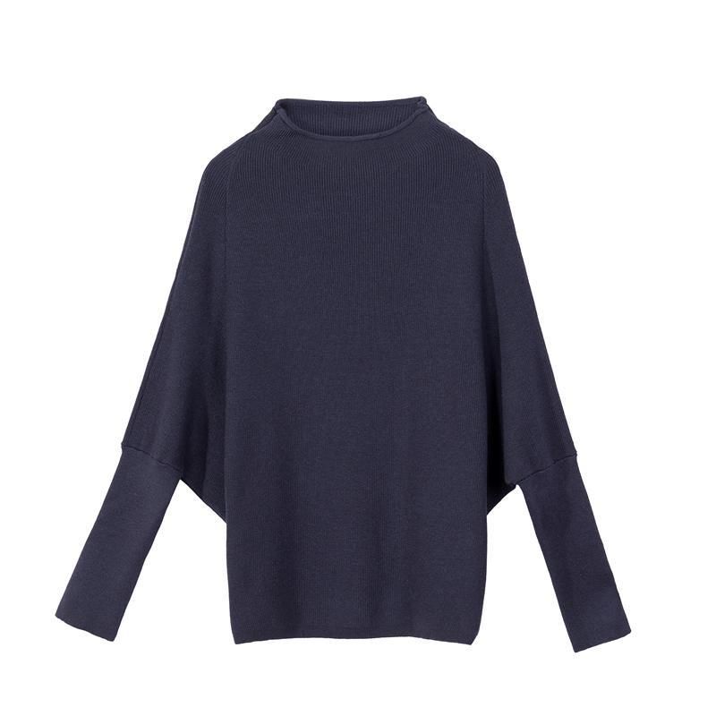 Herfst Vleermuismouwen Casual Losse Katoenen Dames Trui - Donkerblauw