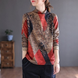 Herfst Winter Retro Patchwork Geborstelde Trui