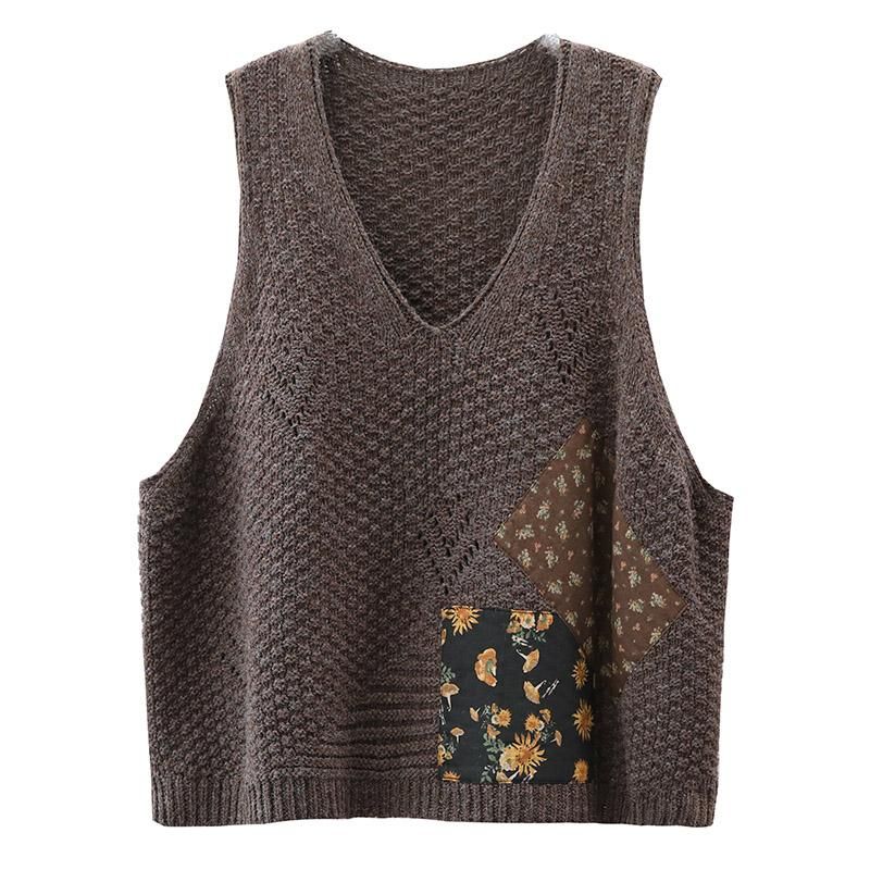 Lente Retro Patch Losse Gebreide Vest Trui Vest