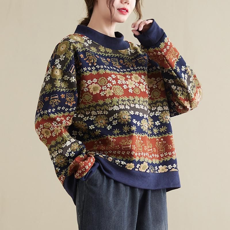 Retro Lente Herfst Plus Size Katoenen Linnen Trui