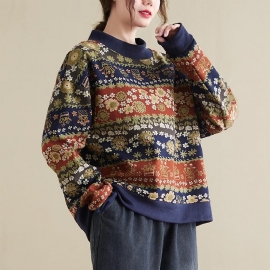 Retro Lente Herfst Plus Size Katoenen Linnen Trui