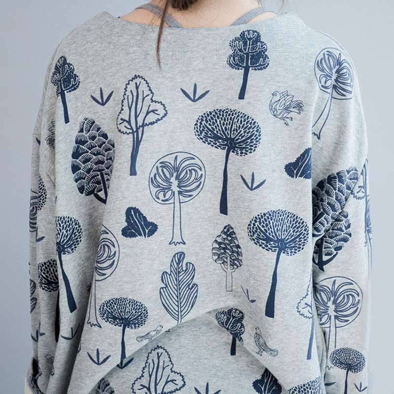 September Bedrukte Katoenen Sweater Met Lange Mouwen En Lange Mouwen