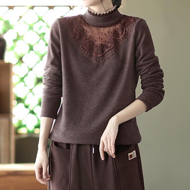 Winter Lente Furred Lace Hollow Cotton Sweater