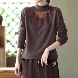 Winter Lente Furred Lace Hollow Cotton Sweater