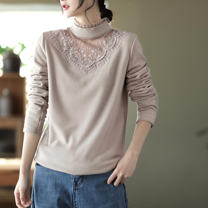 Winter Lente Furred Lace Hollow Cotton Sweater