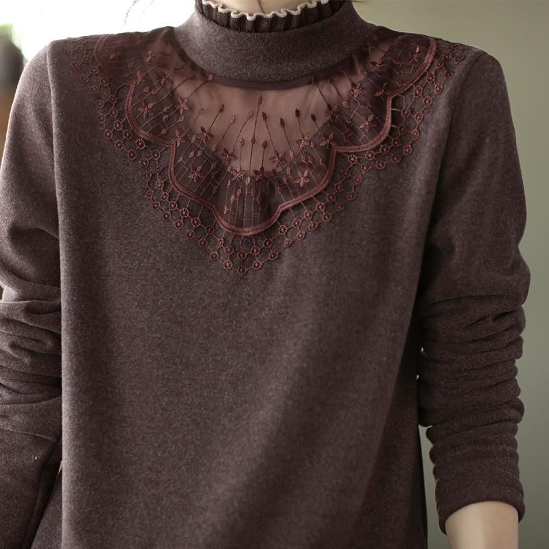 Winter Lente Furred Lace Hollow Cotton Sweater