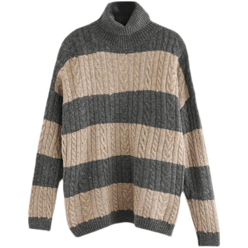 Winter Retro Streep Fleece Gemengd Gebreide Trui