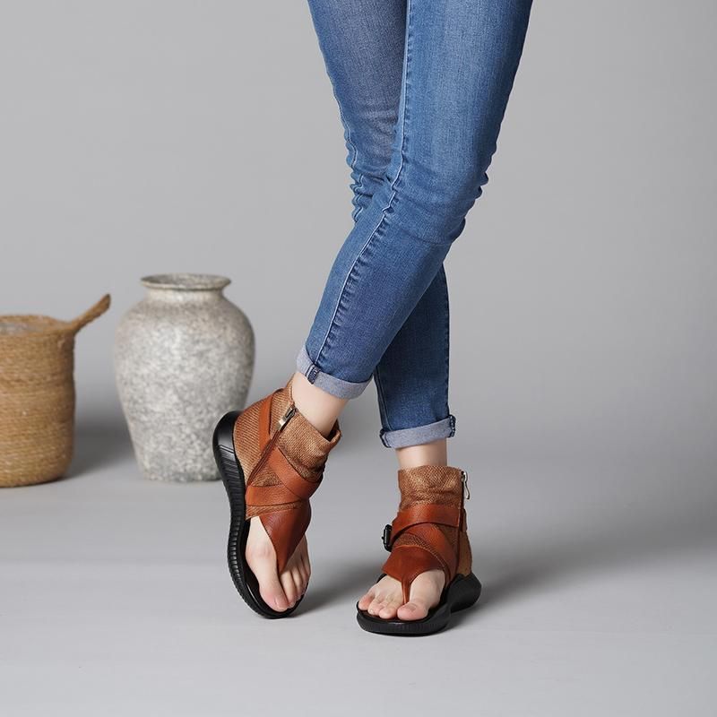 Casual Platte Sandalen Met Verstelbare Gesp In Britse Stijl Met Ritsen