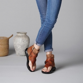 Casual Platte Sandalen Met Verstelbare Gesp In Britse Stijl Met Ritsen