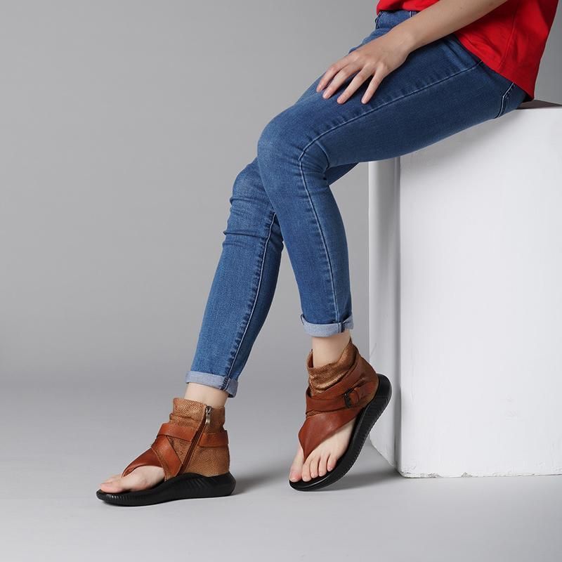 Casual Platte Sandalen Met Verstelbare Gesp In Britse Stijl Met Ritsen