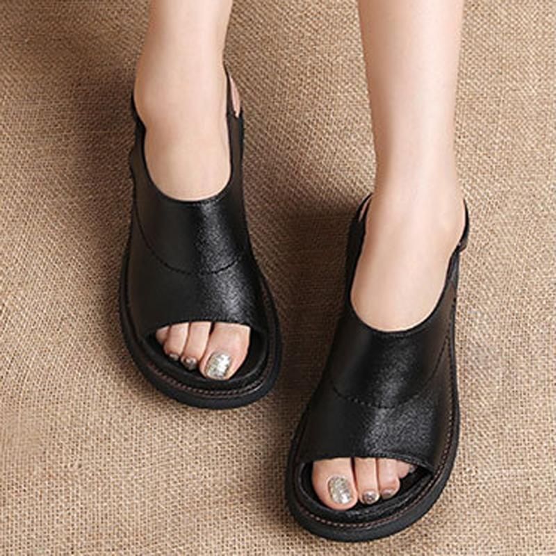 Dames Casual Peep Toe Platform Leren Velcro Sandalen