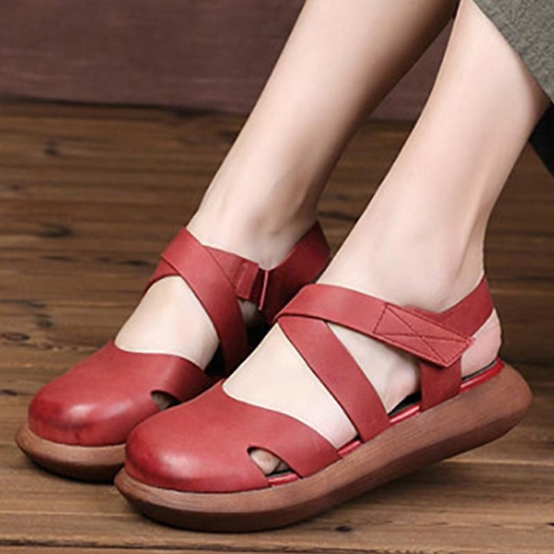 Dames Gesloten Teen Platform Casual Velcro Sandalen