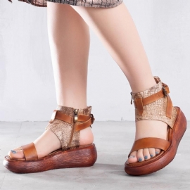 Dames Handgemaakte Zomer Platform Leren Sandalen Met Ritsen