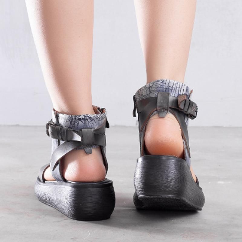 Dames Handgemaakte Zomer Platform Leren Sandalen Met Ritsen