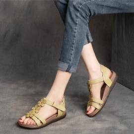 Dames Lederen Handgemaakte Bloem Boho Sandalen