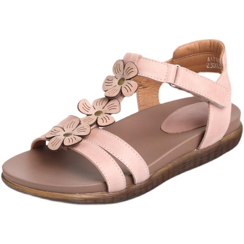 Dames Lederen Handgemaakte Bloem Boho Sandalen