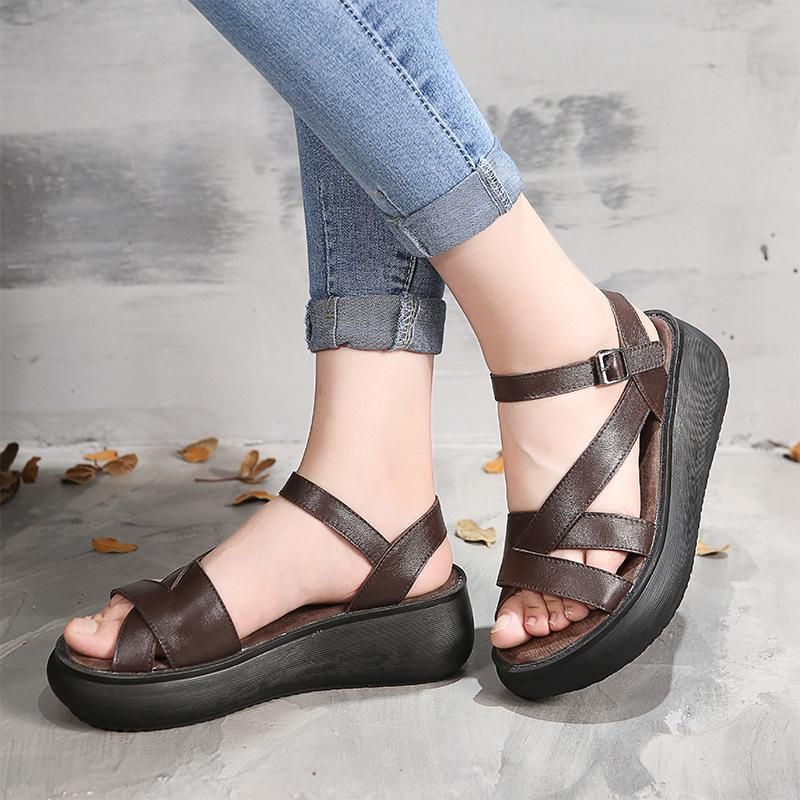 Dames Lente Zomer Retro Platform Koeienhuid Sandalen