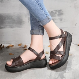 Dames Lente Zomer Retro Platform Koeienhuid Sandalen