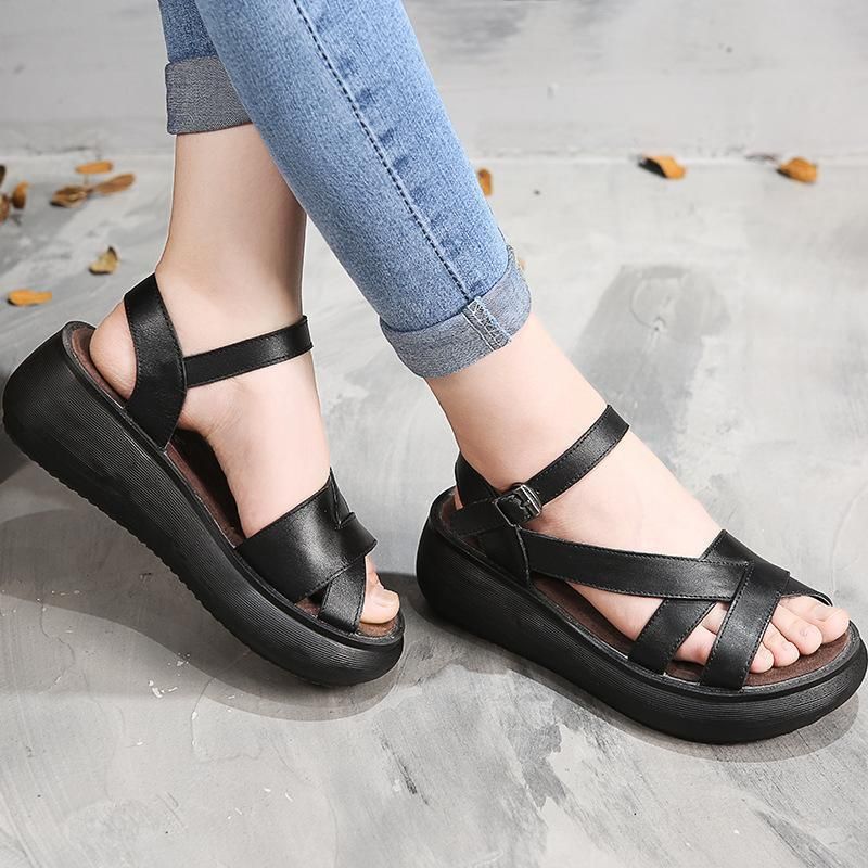 Dames Lente Zomer Retro Platform Koeienhuid Sandalen