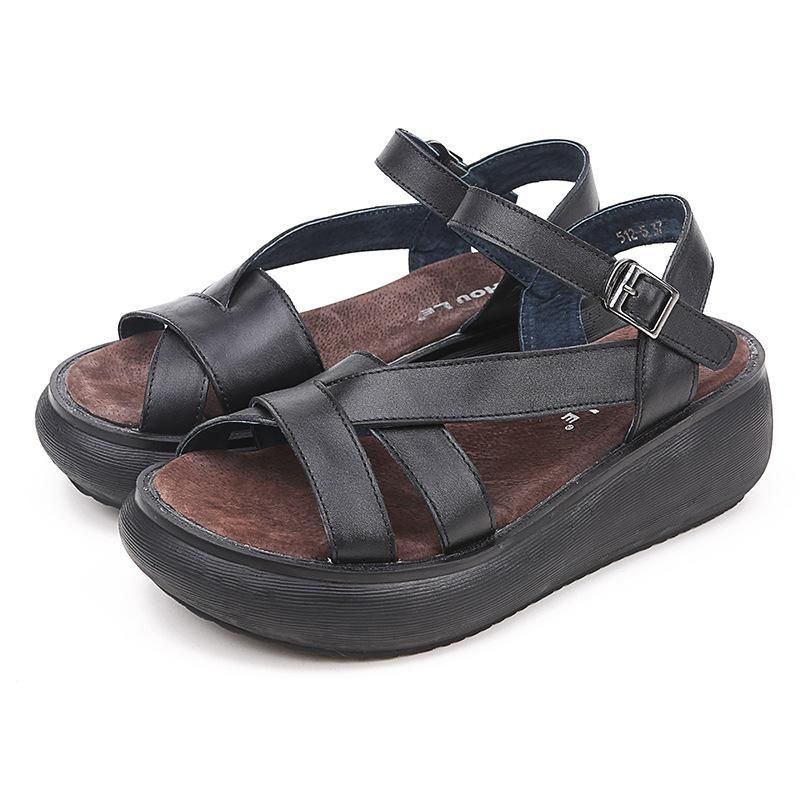 Dames Lente Zomer Retro Platform Koeienhuid Sandalen