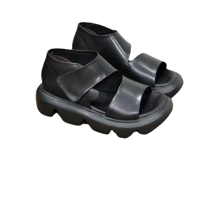 Dames Retro Leren Sandalen Met Golfzool