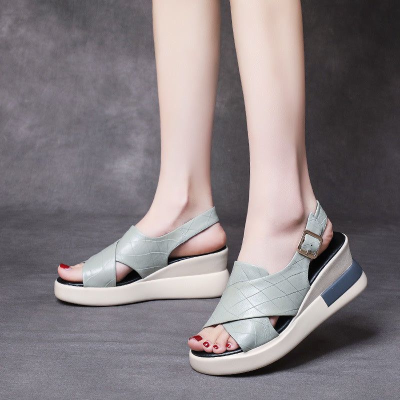 Dames Retro Leren Wedge Casual Zomer Sandalen