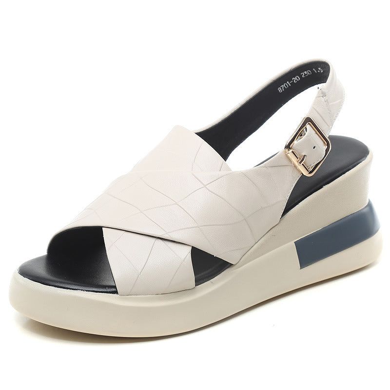 Dames Retro Leren Wedge Casual Zomer Sandalen