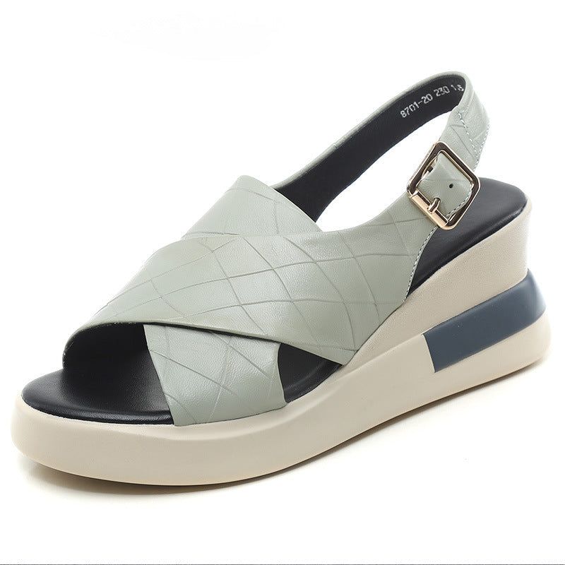 Dames Retro Leren Wedge Casual Zomer Sandalen