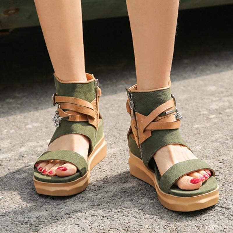 Dames Retro Wedge Buckle Ritsen Open Teen Causale Sandalen 34-40