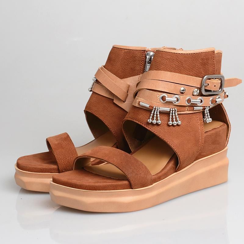 Dames Retro Wedge Buckle Ritsen Open Teen Causale Sandalen 34-40