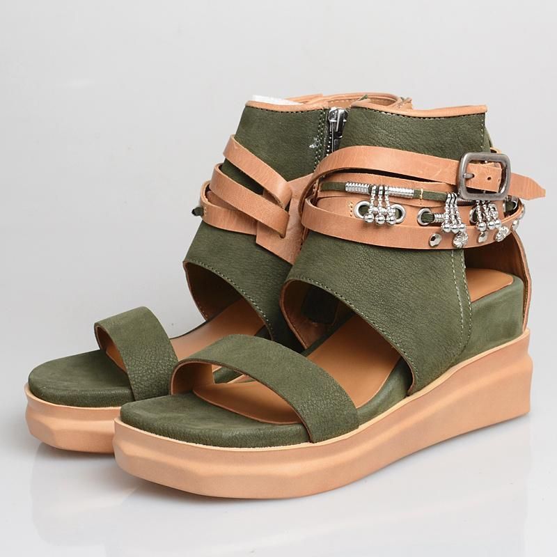 Dames Retro Wedge Buckle Ritsen Open Teen Causale Sandalen 34-40