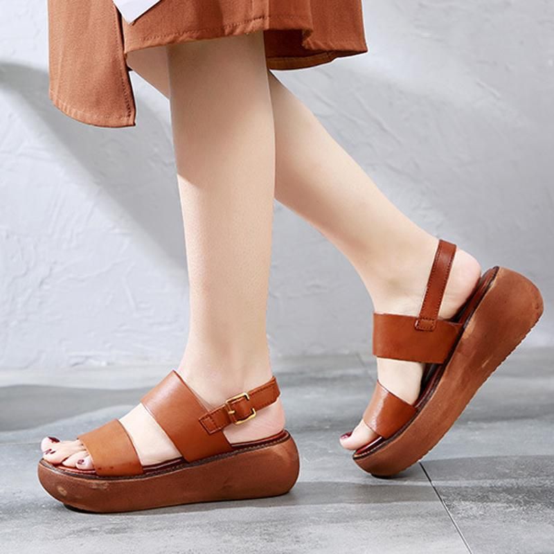 Dames Rome Handgemaakte Gesp Platform Sandalen