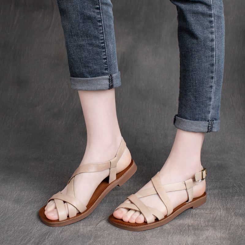 Dames Zomer Casual Leren Sandalen Met Strappy's