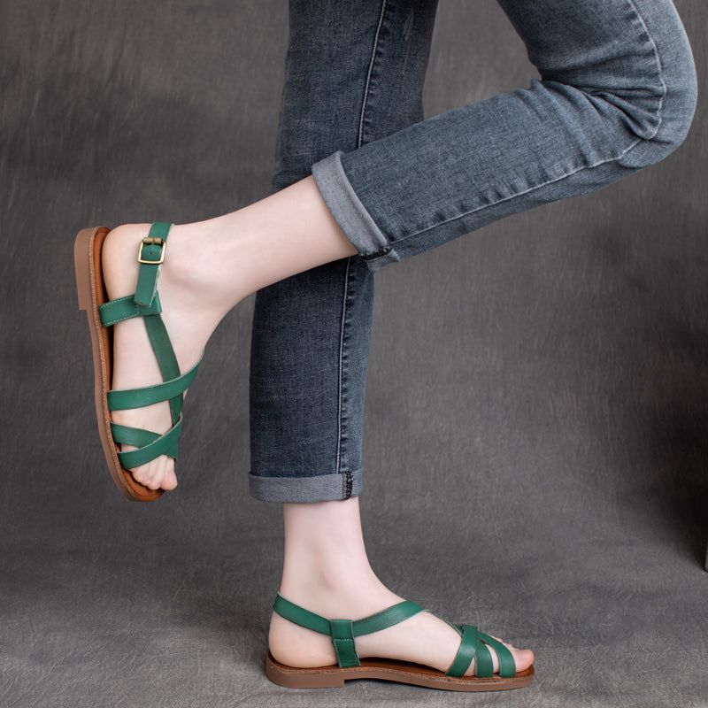 Dames Zomer Casual Leren Sandalen Met Strappy's