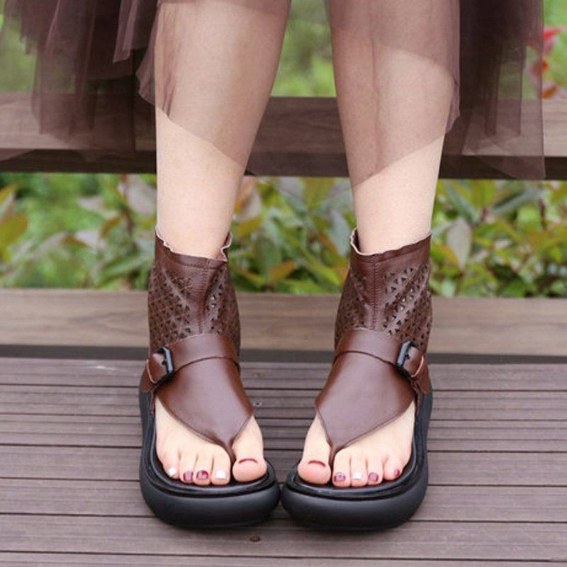 Dames Zomer Lederen Hollow Out Casual Clip Teen Laarzen Sandalen