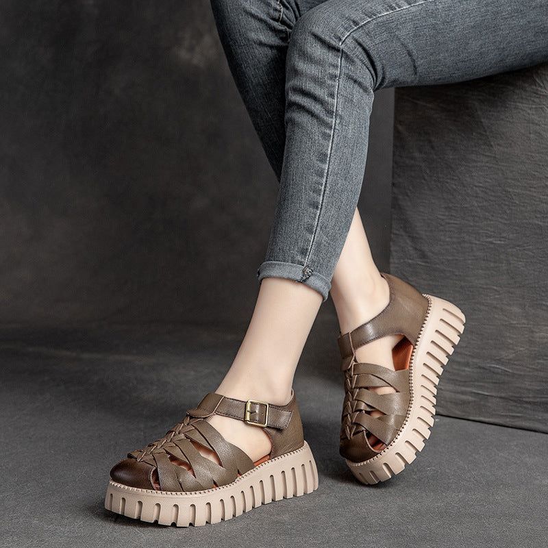 Dames Zomer Leer Geweven Vintage Casual Sandalen