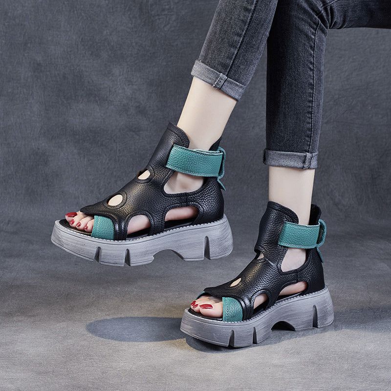 Dames Zomer Platform Hollow Leather Casual Sandalen