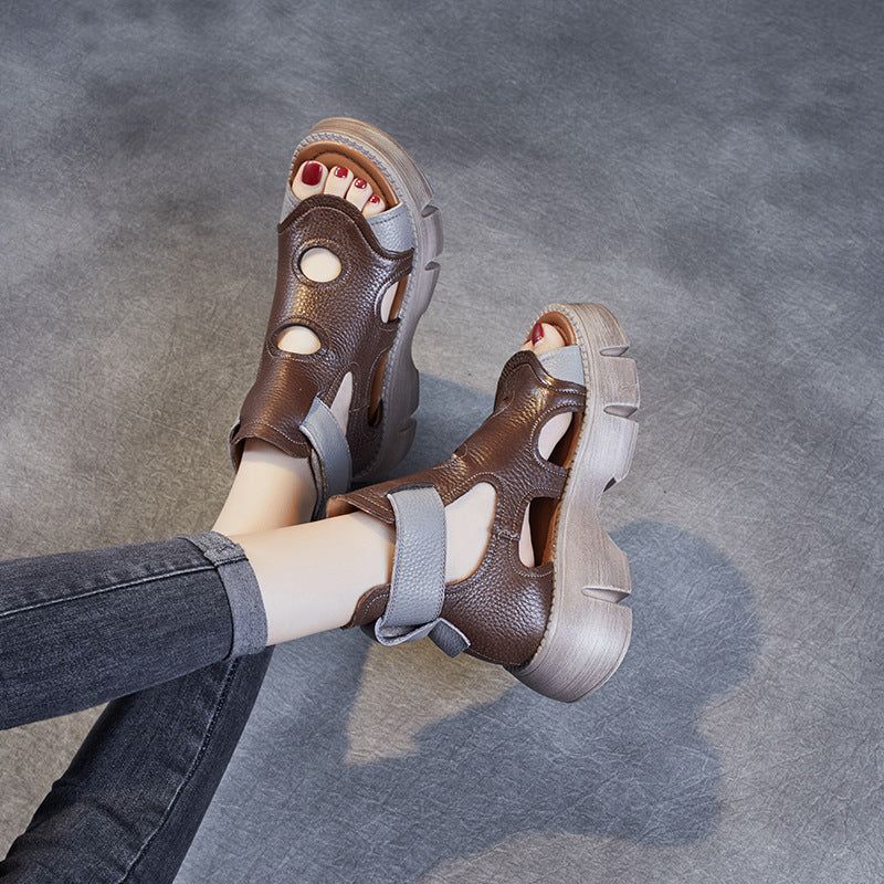 Dames Zomer Platform Hollow Leather Casual Sandalen