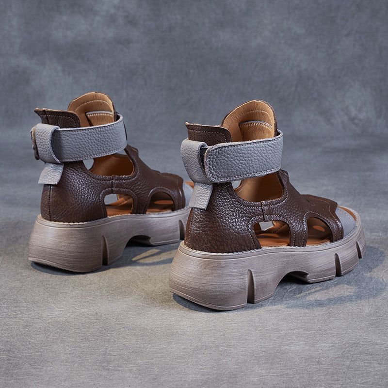 Dames Zomer Platform Hollow Leather Casual Sandalen