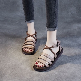 Dames Zomer Platte Vintage Leren Sandalen