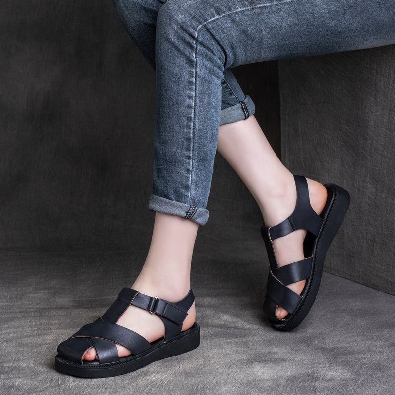 Dames Zomer Retro Lederen Hoofd Bedekte Sandalen