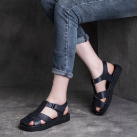 Dames Zomer Retro Lederen Hoofd Bedekte Sandalen