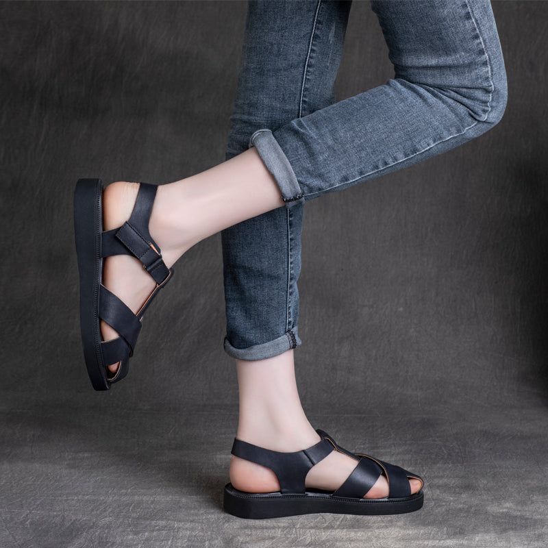 Dames Zomer Retro Lederen Hoofd Bedekte Sandalen