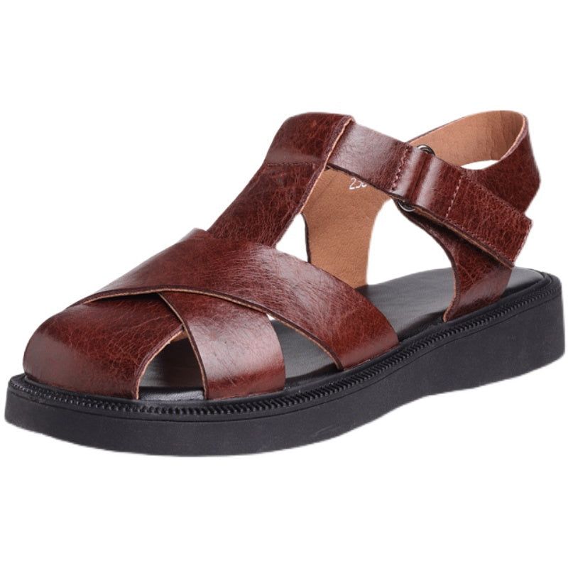 Dames Zomer Retro Lederen Hoofd Bedekte Sandalen