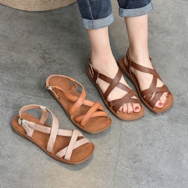 Dames Zomer Retro Lederen Strappy Sandalen