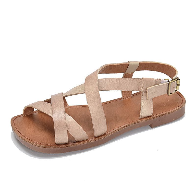 Dames Zomer Retro Lederen Strappy Sandalen