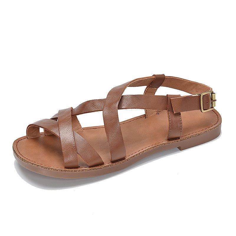 Dames Zomer Retro Lederen Strappy Sandalen