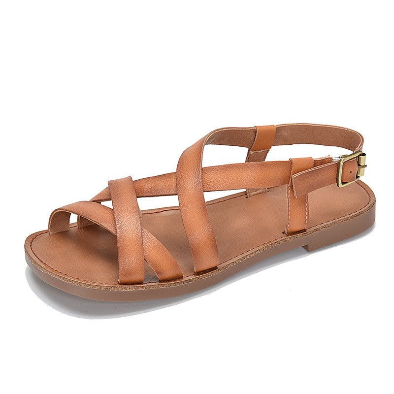 Dames Zomer Retro Lederen Strappy Sandalen