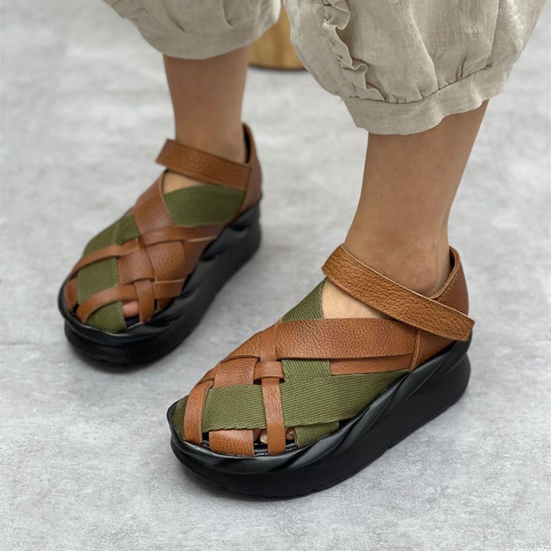 Dames Zomer Retro Leren Canvas Gevlochten Sandalen